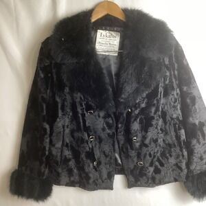 Vintage Black Lykafur Faux Fur Coat Double Breasted Fur Trim